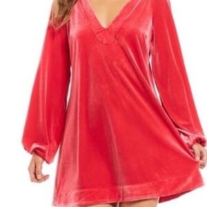 Free People Hot Pink Swing Velvet Dress Sz Small